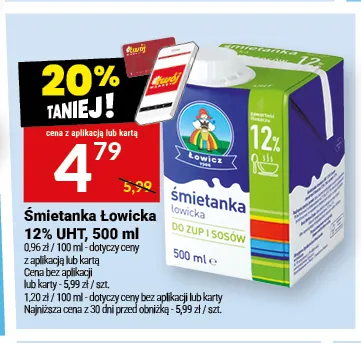 Śmietanka Łowicka UHT Łowicz 12% promocja w Twój Market