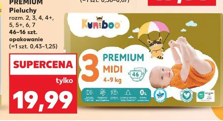 Pieluchy Premium 2, 3, 4, 4+, 5, 5+, 6, 7 promocja w Kaufland