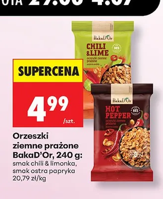 Orzeszki ziemne prażone o smaku ostra papryka BakaD'Or promocja w Biedronka