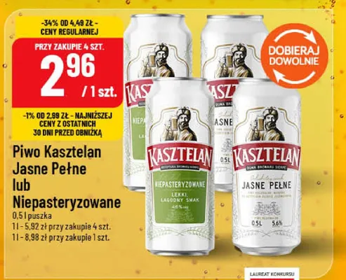 Piwo Kasztelan Jasne Pełne promocja w POLOmarket