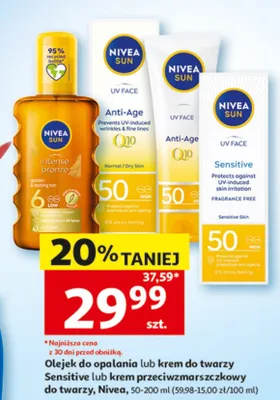 Krem przeciwzmarszczkowy do twarzy Nivea Sun UV Face Anti-Age Q10 promocja w Auchan