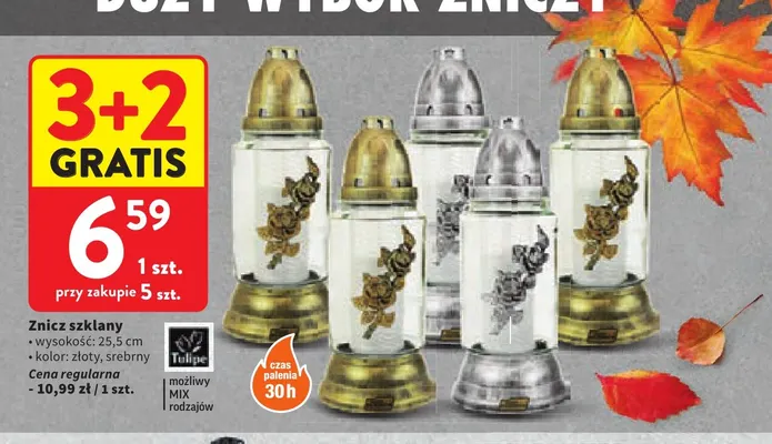 Znicz szklany 25,5 cm Tulipe promocja w Intermarche