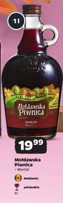 Wino czerwone półsłodkie Mołdawska Piwnica Merlot promocja w Netto