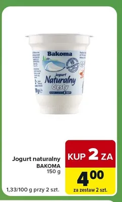 Jogurt naturalny Bakoma Gęsty promocja w Carrefour Express