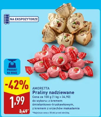 Praliny nadziewane Amoretta z kremem śmietankowo-truskawkowym promocja w Aldi