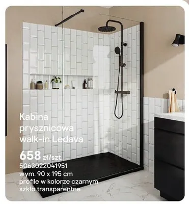 Kabina prysznicowa walk-in Ledava 90x195 cm szkło transparentne promocja w Castorama
