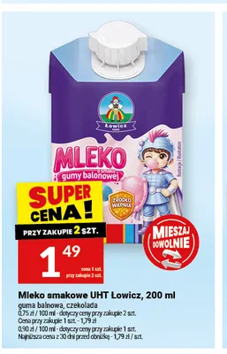 Mleko UHT smakowe o smaku gumy balonowej Łowicz promocja w Twój Market