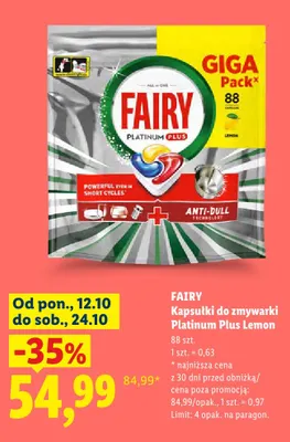 Kapsułki do zmywarki Platinum Plus Lemon Fairy promocja w Lidl