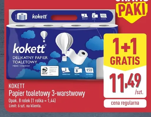 Papier toaletowy 3-warstwowy Kokett 8-pak promocja w Aldi