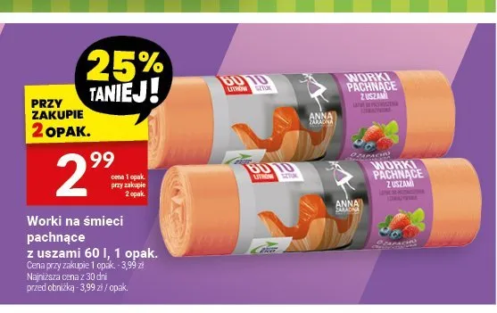 Worki na śmieci pachnące z uszami Gosia 60 l promocja w Twój Market