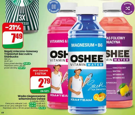 Woda niegazowana witaminowa Oshee Vitamin Water promocja w Dino