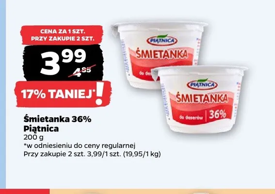 Śmietanka 36% Piątnica promocja w Netto