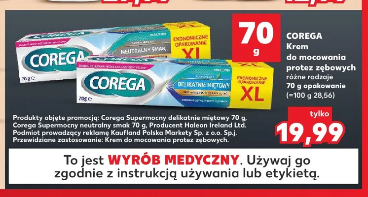 Krem do mocowania protez zębowych Corega Supermocny neutralny smak promocja w Kaufland