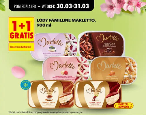 Lody Familijne Marletto 900 ml 1+1 GRATIS promocja w Biedronka