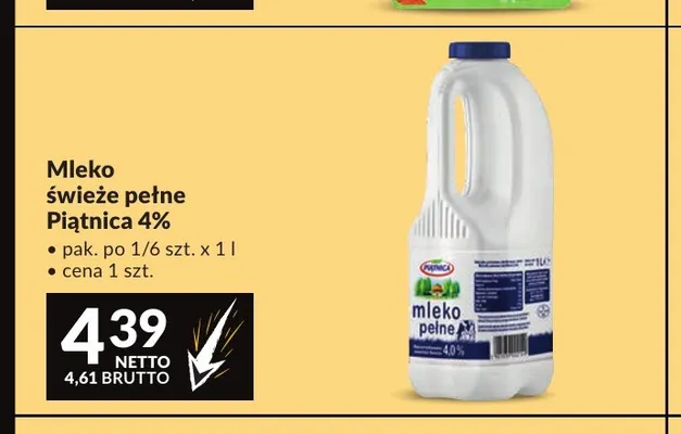 Mleko świeże pełne Piątnica 4% promocja w Makro