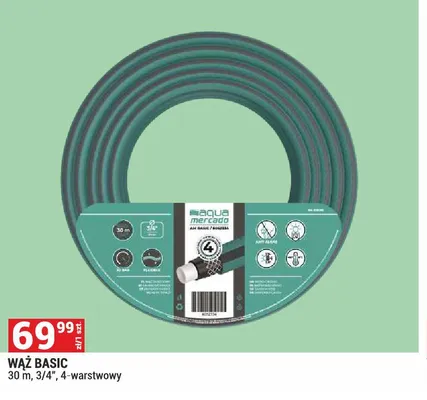 Wąż BASIC aqua mercado 30m 3/4" 4-warstwowy promocja w Merkury Market