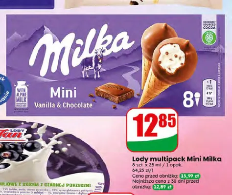 Lody multipack Mini Milka Vanilla & Chocolate 8-pak promocja w Dino