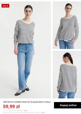 Sweter w czarne paski ze ściągaczem u dołu Greenpoint promocja w Greenpoint
