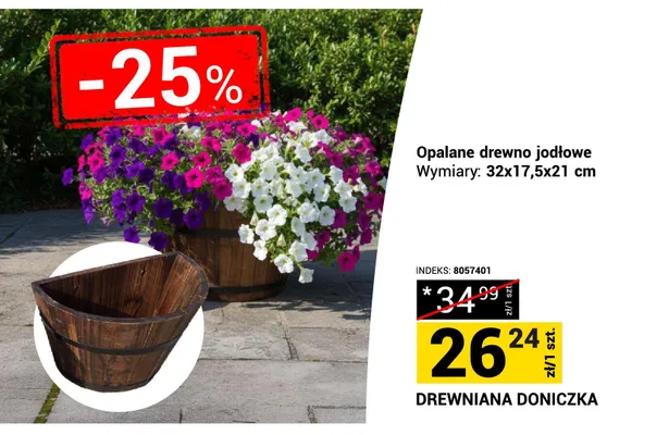 Drewniana doniczka opalane drewno jodłowe 32x17,5x21cm promocja w Merkury Market