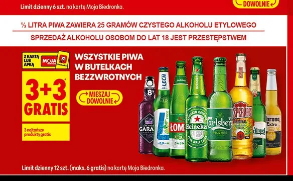 Piwa w butelkach bezzwrotnych promocja w Biedronka