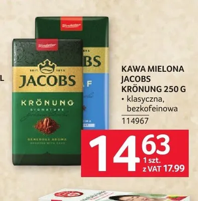 Kawa mielona Jacobs Krönung bezkofeinowa 250g promocja w Selgros