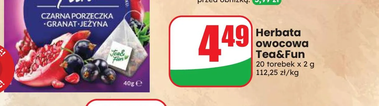 Herbata owocowa Tea & Fun czarna porzeczka granat jeżyna promocja w Dino