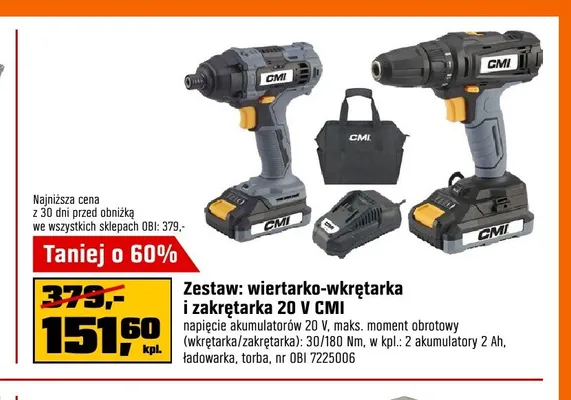 Zestaw wiertarko-wkrętarka i zakrętarka CMI promocja w OBI