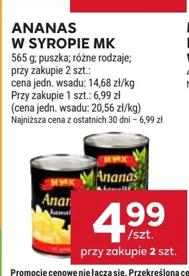 Ananas w puszce w syropie MK promocja w Stokrotka