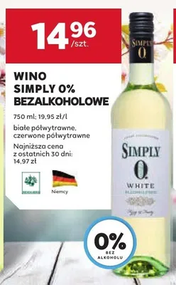 Wino bezalkoholowe Simply 0% promocja w Stokrotka
