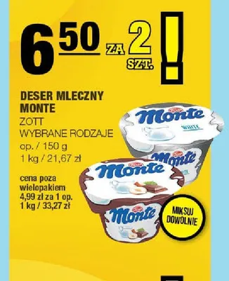 Deser mleczny Monte Zott promocja w SPAR
