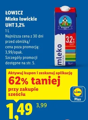 Mleko łowickie UHT 3,2% Łowicz promocja w Lidl