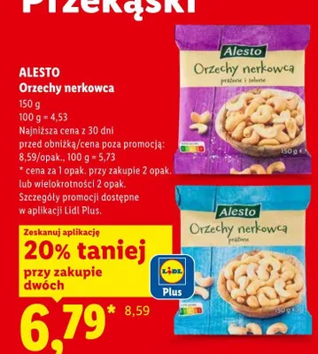 Orzechy nerkowca prażone Alesto promocja w Lidl