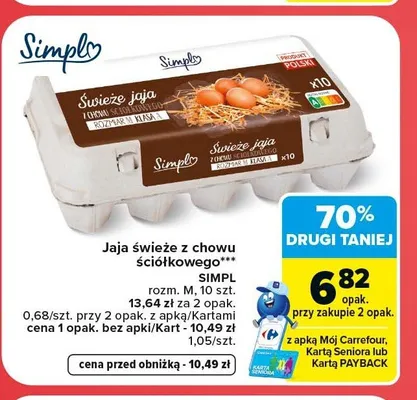 Jaja świeże z chowu ściółkowego Simpl promocja w Carrefour Market