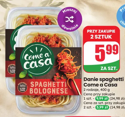 Danie spaghetti bolognese Come a Casa promocja w Dino