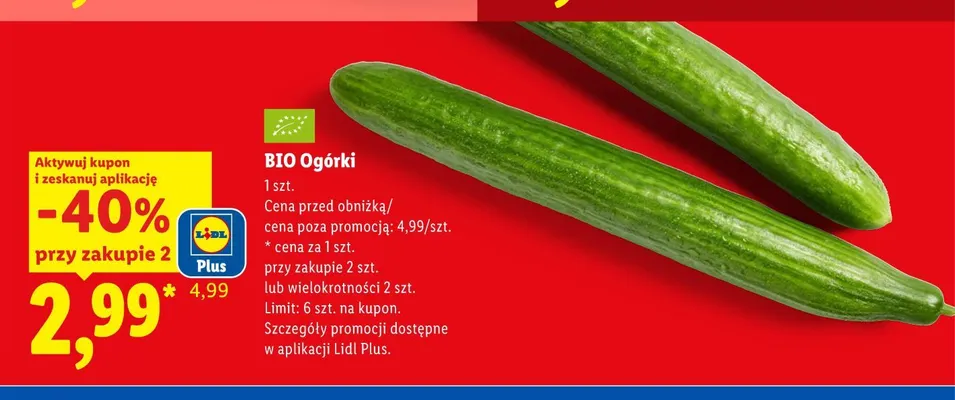 Bio ogórki promocja w Lidl