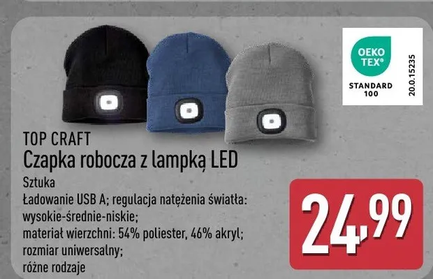 Czapka robocza z lampką LED promocja w Aldi