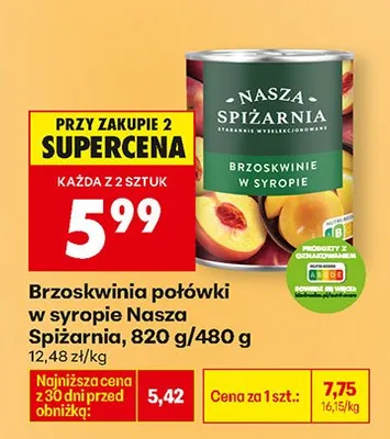 Brzoskwinie połówki w syropie promocja w Biedronka