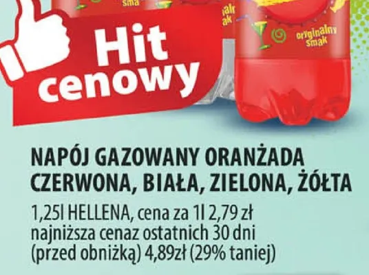 Napój gazowany oranżada czerwona, biała, zielona, żółta promocja w Arhelan