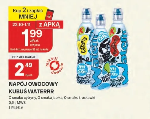 Napój owocowy o smaku jabłka Kubuś Waterrr promocja w Chorten
