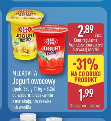 Jogurt owocowy truskawka Mlekovita promocja w Aldi