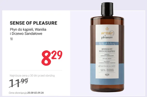Płyn do kąpieli Sense of Pleasure Wanilia i Drzewo Sandałowe promocja w Rossmann
