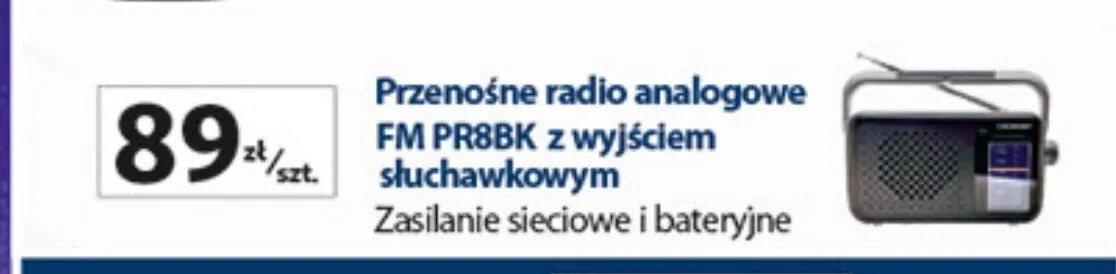 Przenośne radio analogowe FM PR8BK promocja w Auchan