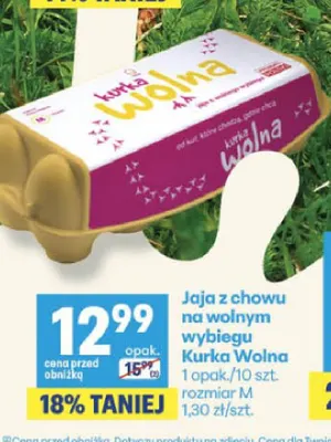 Jajka kurze z chowu na wolnym wybiegu Kurka Wolna M promocja w Delikatesy Centrum