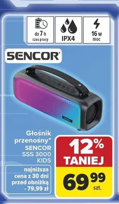 Głośnik przenośny SENCOR SSS 3000 Kids 16W IPX4 promocja w Carrefour