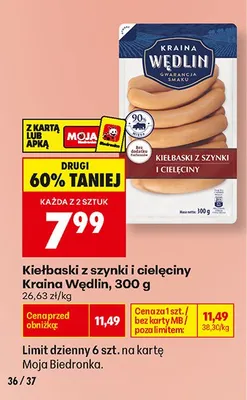 Kiełbaski z szynki i cielęciny Kraina Wędlin promocja w Biedronka