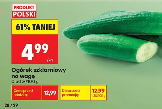 Ogórek szklarniowy na wagę promocja w Biedronka