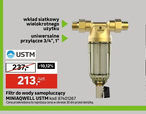 Filtr do wody samopłuczący MINIAQWELL USTM promocja w Leroy Merlin
