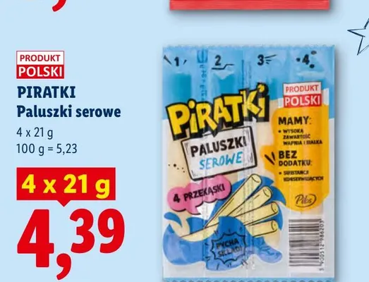 Paluszki serowe Piratki 4-pak 21 g promocja w Lidl