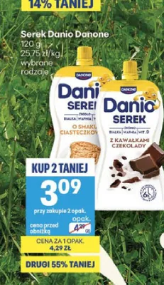 Serek Danio Danone o smaku ciasteczkowym promocja w Delikatesy Centrum