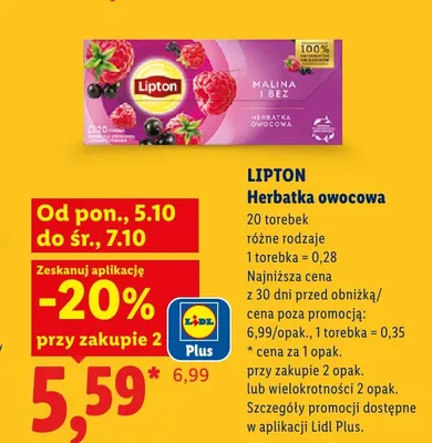 Herbatka owocowa Lipton Malina i bez promocja w Lidl